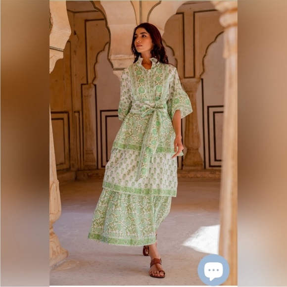 Sue Sartor Dresses & Skirts - Sue Sartor Ibiza Triple Tier Hostess Maxi Dress Basil/Cardamom Size Large